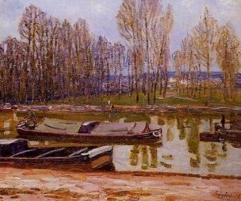 Alfred Sisley : Barges on the Loing Canal, Spring